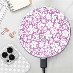 White Hawaiian Flowers On Purple Wireless Charger