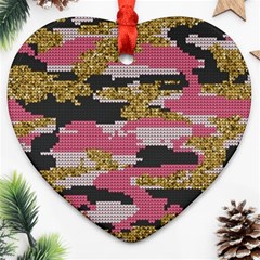 Abstract Glitter Gold, Black And Pink Camo Ornament (heart)