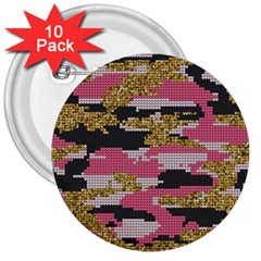 Abstract Glitter Gold, Black And Pink Camo 3  Buttons (10 Pack)  by AnkouArts