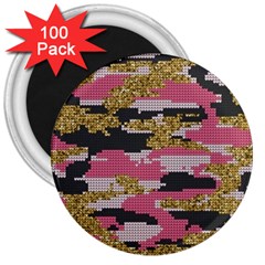 Abstract Glitter Gold, Black And Pink Camo 3  Magnets (100 Pack) by AnkouArts