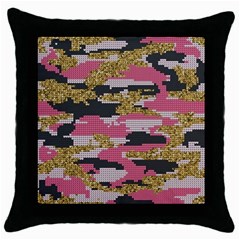 Abstract Glitter Gold, Black And Pink Camo Throw Pillow Case (black) by AnkouArts