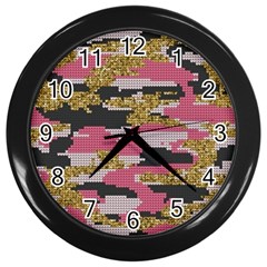 Abstract Glitter Gold, Black And Pink Camo Wall Clock (black)