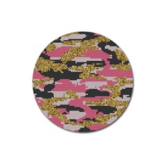 Abstract Glitter Gold, Black And Pink Camo Magnet 3  (round) by AnkouArts