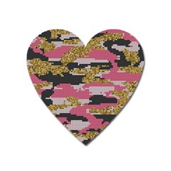 Abstract Glitter Gold, Black And Pink Camo Heart Magnet by AnkouArts