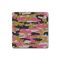 Abstract Glitter Gold, Black And Pink Camo Square Magnet by AnkouArts