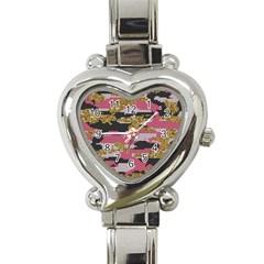 Abstract Glitter Gold, Black And Pink Camo Heart Italian Charm Watch by AnkouArts