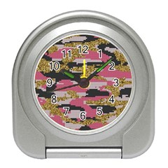 Abstract Glitter Gold, Black And Pink Camo Travel Alarm Clock by AnkouArts