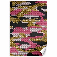 Abstract Glitter Gold, Black And Pink Camo Canvas 24  X 36  by AnkouArts