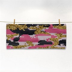 Abstract Glitter Gold, Black And Pink Camo Hand Towel by AnkouArts