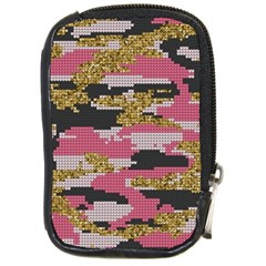 Abstract Glitter Gold, Black And Pink Camo Compact Camera Leather Case by AnkouArts