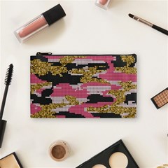 Abstract Glitter Gold, Black And Pink Camo Cosmetic Bag (small) by AnkouArts