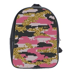 Abstract Glitter Gold, Black And Pink Camo School Bag (large) by AnkouArts