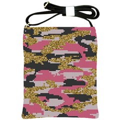 Abstract Glitter Gold, Black And Pink Camo Shoulder Sling Bag by AnkouArts