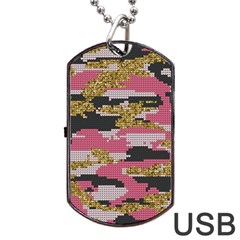 Abstract Glitter Gold, Black And Pink Camo Dog Tag Usb Flash (one Side) by AnkouArts