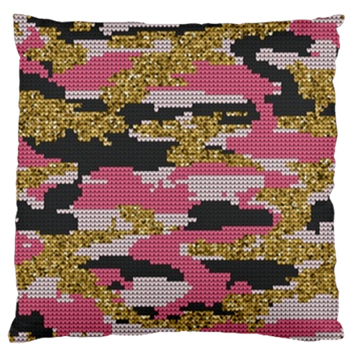 Abstract Glitter Gold, Black and Pink Camo Large Cushion Case (Two Sides)