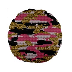 Abstract Glitter Gold, Black And Pink Camo Standard 15  Premium Round Cushions by AnkouArts