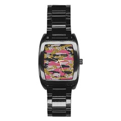 Abstract Glitter Gold, Black And Pink Camo Stainless Steel Barrel Watch