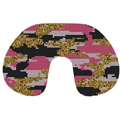 Abstract Glitter Gold, Black And Pink Camo Travel Neck Pillow by AnkouArts