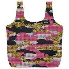 Abstract Glitter Gold, Black And Pink Camo Full Print Recycle Bag (xl) by AnkouArts