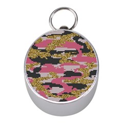 Abstract Glitter Gold, Black And Pink Camo Mini Silver Compasses by AnkouArts