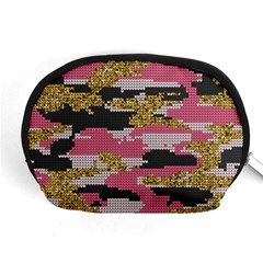 Abstract Glitter Gold, Black And Pink Camo Accessory Pouch (medium) by AnkouArts