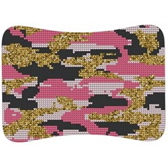 Abstract Glitter Gold, Black And Pink Camo Velour Seat Head Rest Cushion by AnkouArts