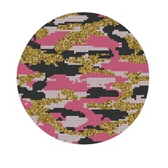 Abstract Glitter Gold, Black And Pink Camo Mini Round Pill Box by AnkouArts