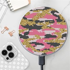 Abstract Glitter Gold, Black And Pink Camo Wireless Charger by AnkouArts