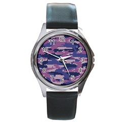 Abstract Purple Camo Round Metal Watch