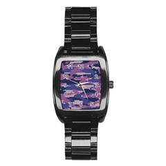 Abstract Purple Camo Stainless Steel Barrel Watch by AnkouArts