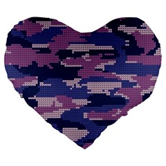 Abstract Purple Camo Large 19  Premium Flano Heart Shape Cushions by AnkouArts