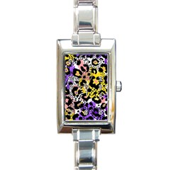 Black Leopard Print With Yellow, Gold, Purple And Pink Rectangle Italian Charm Watch by AnkouArts