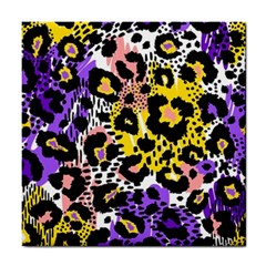 Black Leopard print with yellow, gold, purple and pink Tile Coaster