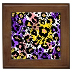 Black Leopard Print With Yellow, Gold, Purple And Pink Framed Tile by AnkouArts