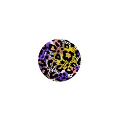 Black Leopard print with yellow, gold, purple and pink 1  Mini Buttons