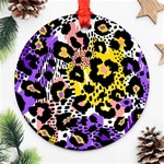 Black Leopard print with yellow, gold, purple and pink Ornament (Round) Front