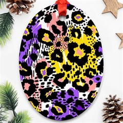 Black Leopard Print With Yellow, Gold, Purple And Pink Ornament (oval)