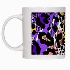 Black Leopard Print With Yellow, Gold, Purple And Pink White Mugs by AnkouArts