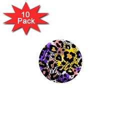 Black Leopard Print With Yellow, Gold, Purple And Pink 1  Mini Magnet (10 Pack)  by AnkouArts