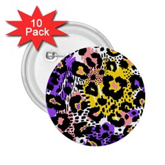 Black Leopard print with yellow, gold, purple and pink 2.25  Buttons (10 pack) 