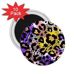 Black Leopard print with yellow, gold, purple and pink 2.25  Magnets (10 pack) 