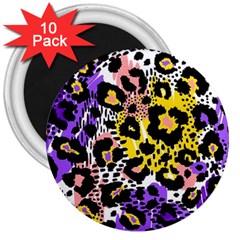 Black Leopard print with yellow, gold, purple and pink 3  Magnets (10 pack) 