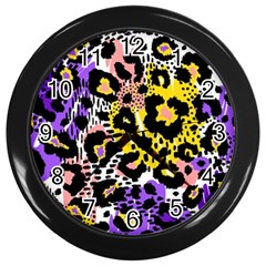 Black Leopard print with yellow, gold, purple and pink Wall Clock (Black)