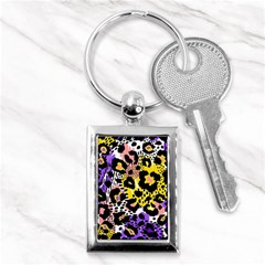 Black Leopard Print With Yellow, Gold, Purple And Pink Key Chain (rectangle) by AnkouArts