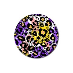 Black Leopard print with yellow, gold, purple and pink Magnet 3  (Round)