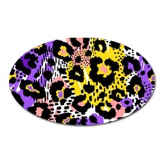 Black Leopard print with yellow, gold, purple and pink Oval Magnet