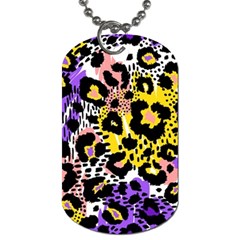 Black Leopard Print With Yellow, Gold, Purple And Pink Dog Tag (one Side) by AnkouArts