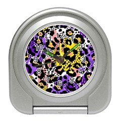 Black Leopard print with yellow, gold, purple and pink Travel Alarm Clock