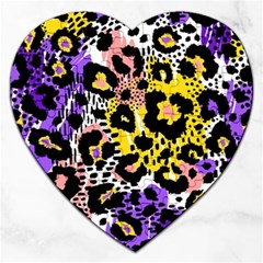 Black Leopard print with yellow, gold, purple and pink Jigsaw Puzzle (Heart)