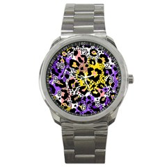 Black Leopard print with yellow, gold, purple and pink Sport Metal Watch